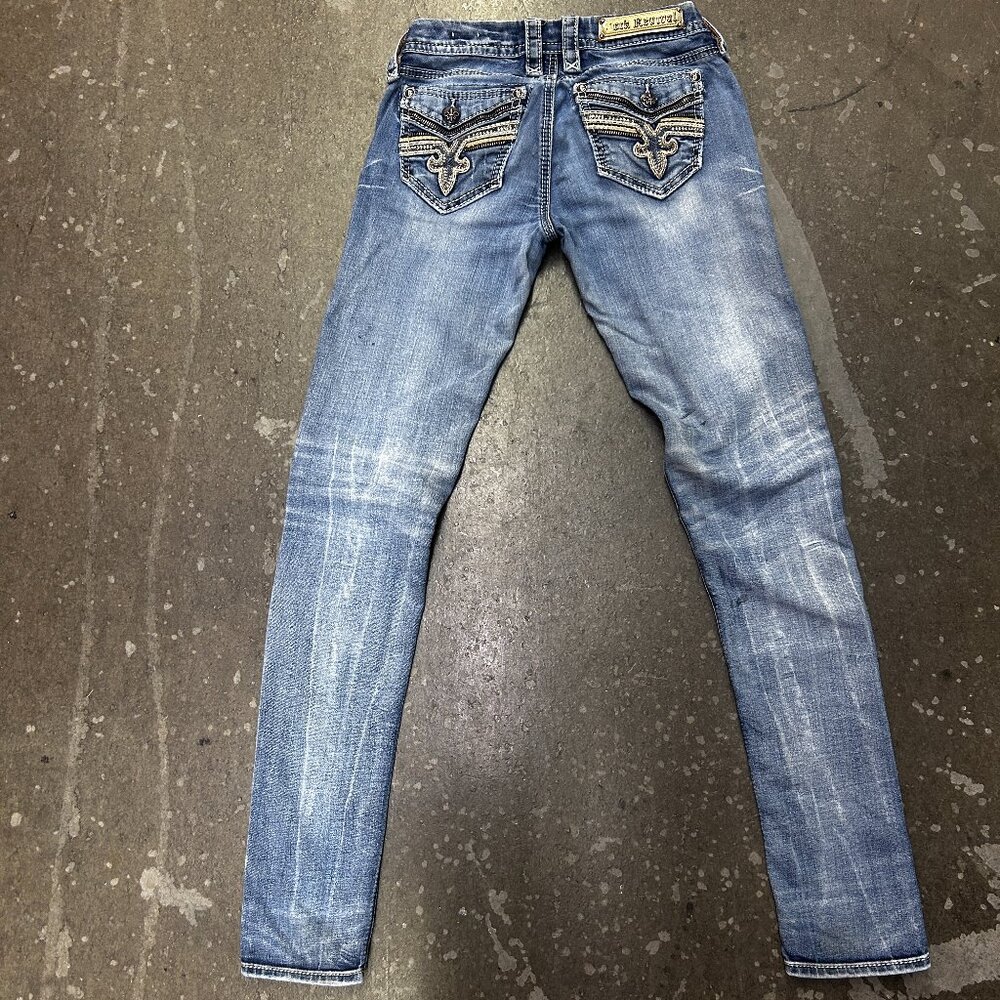Rock Revival Iam Skinny Jeans Women Size 26 Blue Fleur Pocket Stretch